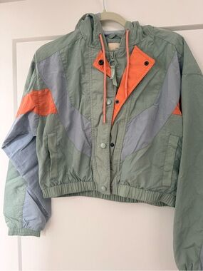 Urban Outfitters Sage Green Hooded Jacket with Coral Accents